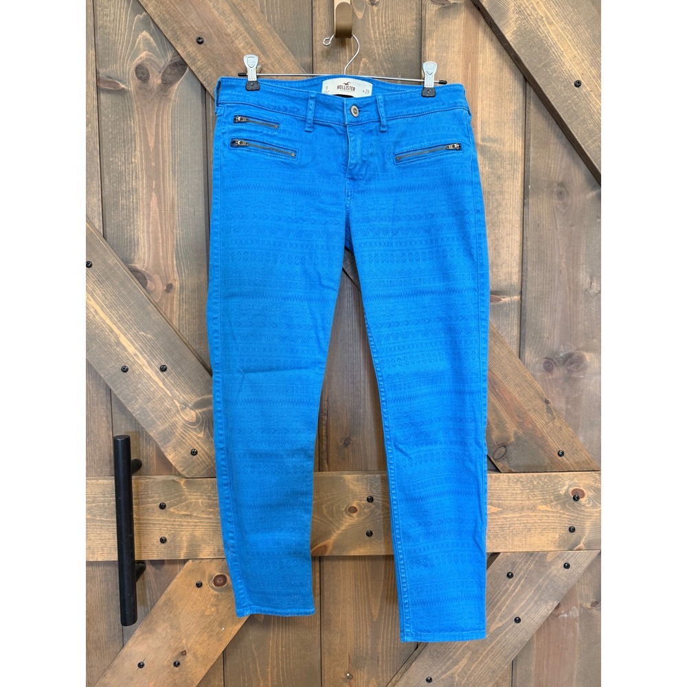 Hollister Skinny Jeans Womens 9 W29 Blue Excellent Aztec Tribal Zipper Accents